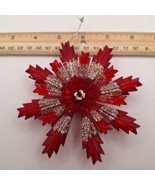 Red &amp; silver Glitter Plastic Vtg Snowflake Ornament - $252.22 MXN