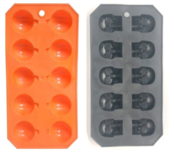 Halloween Pumpkin &amp; Skulls Ice Cube Trays Flexible Plastic Candy Chocolate Molds - £9.48 GBP