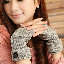 Ladies Fingerless Gloves Open fingers Knitted Gloves Fashion gloves - Gray with - £9.76 GBP