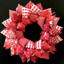 Hearts Abound Red Valentine Fabric Handmade Wreath Door or Wall Decor for Her - £39.59 GBP