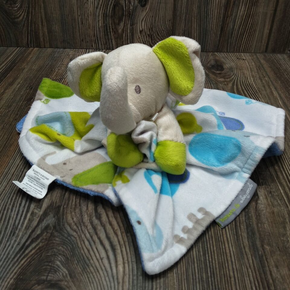 BLANKETS & BEYOND Baby Lovey Elephant Blue White Gray Security Blanket Plush Toy - $15.53