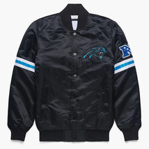 Vintage 80s NFL Carolina Panthers Varsity Letterman Baseball Jacket Black Satin - £83.91 GBP