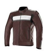 Men&#39;s Black Maroon Cont White Striped Motorcycle Real Leather Safety Pad... - £123.38 GBP