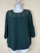 Old Navy Womens Size M Green Crochet Embellished Blouse 3/4 Sleeve - £8.50 GBP