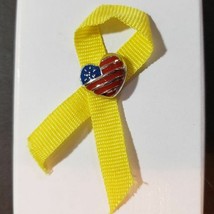 Avon Yellow Ribbon Pin Enameled Heart Flag Tac Pin Patriotic 2003 New In Box - $9.47