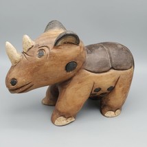 Vintage Carved Wood Folk Art RHINO whimsical African Safari Animal - £38.78 GBP