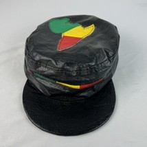 Vintage Leather Hat Africa Symbol Hip Hop Rap African Logo Rasta Cap 80s... - $69.99