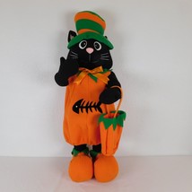 Halloween Black Cat In Pumpkin Costume Large 30&quot; Tall Standing Hat Bag C... - £38.67 GBP