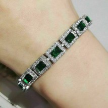 9.00Ct Emerald Cut Simulated Green Emerald Tennis Bracelet Gold Plated925 Silver - £148.89 GBP