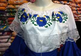 Womens Off-Shoulder Ruffle Top Floral Embroidery Mexico Folklorico Fiesta Dance  - £34.31 GBP+