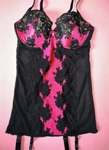 Victoria&#39;s Secret 36D GARTER SLIP Dress Black HOT PINK LACE Very Sexy SE... - $138.59