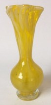 Ruffled Art Glass Vase Murano Style Yellow 6.75&quot; - £19.94 GBP
