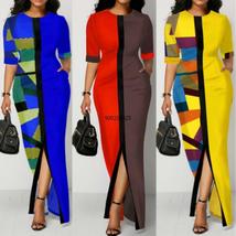 Rint patchwork dress women clothes pocket ladies bazin nigerian ankara dress split long thumb200