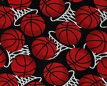 Fleece Basketballs Balls Nets Hoops on Black Sports Fleece Fabric Print ... - £10.21 GBP