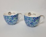 Lily Pulitzer Gold Handle Hidden Lion Blue Floral 12 OZ Coffee Mugs Set ... - £14.00 GBP