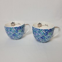 Lily Pulitzer Gold Handle Hidden Lion Blue Floral 12 OZ Coffee Mugs Set ... - £13.93 GBP