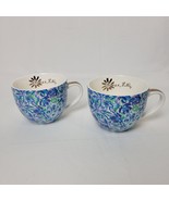 Lily Pulitzer Gold Handle Hidden Lion Blue Floral 12 OZ Coffee Mugs Set ... - $17.81