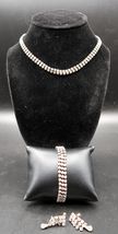 Vtg White Rhinestone 3 Piece Set Earrings Choker Necklace Tennis Bracelet - $34.99