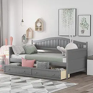 Merax Gray Wood Daybed Sofa Bed for Bedroom Living Room,No Box Spring Ne... - £581.08 GBP