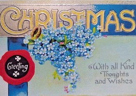 Christmas Postcard Blue Forget Me Not Flowers Embossed 1910 Original Vintage - £6.88 GBP