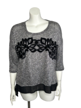 Womens Gray Sweater XL Velvet Embroidery Flowy Dark Romantic Eyeshadow C... - $19.86