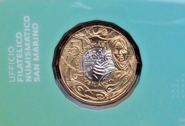 Primary image for 2016 SAN MARINO 5 EURO BIMETAL COIN  MINT UNC COIN CARD RARE