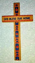 Wooden God Bless Our Home Cross Holy Rosary Mission Pine Ridge South Dakota vtg - £12.43 GBP