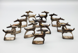 Vintage Brass Reindeer Napkin Ring Holders India Set 12 Deer Need Polished VG - £15.80 GBP