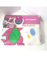 Barney Twin Sheet Set NEW 3 Pieces Fitted Flat Sheet Pillowcase 1992 VTG... - €62,86 EUR