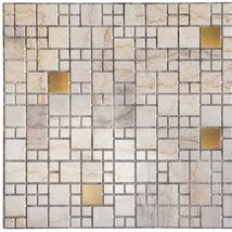 Dundee Deco PG7055 Beige Faux Marble with Gold Squares, 3.1 ft x 1.6 ft, PVC 3D  - £8.02 GBP+