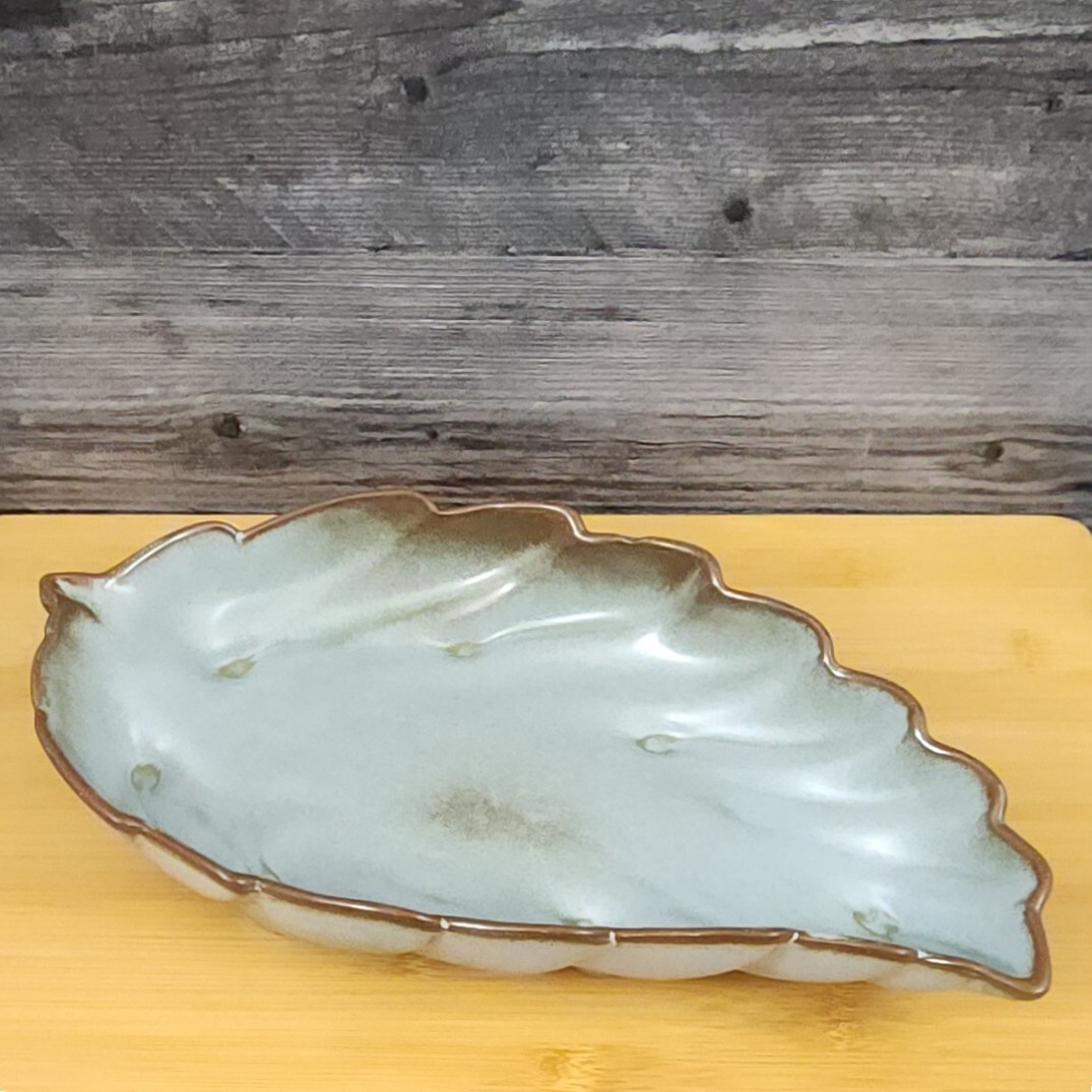 Frankoma Plainsman Woodland Moss Pottery Leaf Dish Bowl Blue Brown Green... - £21.33 GBP