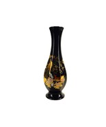 8&quot; Bulbous Vase, Octagon Body, Cobalt Blue, Hand Painted Gold Peacocks &amp;... - $26.73 CAD