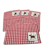 Red Checked Moose on Skates with Pocket Place Mats Set of 4 - $18.06 CAD