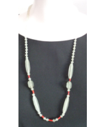 Antique Art Deco Necklace Frosted Glass Pressed or Molded Beads Red Acce... - $34.99