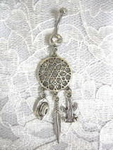 Star Flower Dream Catcher 3 Dangling Cowgirl Hat Feather Cactus Belly Ring Bar - £4.71 GBP