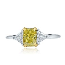 18K Oro 3 Pietra GIA Intensi Giallo Cuscino Diamante Fidanzamento Ring 1.41 TCW - £4,707.91 GBP
