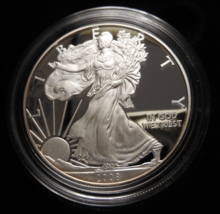2008-W Proof Silver American Eagle 1 oz coin w/ box & COA - $85.00