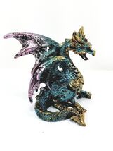 Multi-colored Medieval Mini Dragon Figurine Blue and Purple Sitting Drag... - $14.01