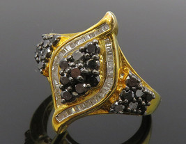 925 Sterling Silver - Genuine Black &amp; White Diamonds Band Ring Sz 8 - RG12481 - £122.39 GBP