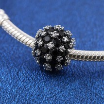 2024 Valentine Release 925 Sterling Silver Sparkling Pavé Round Black Charm - $18.50