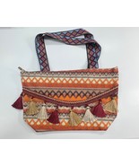 Oranges and Browns Embroidered Tassel Boho Tote Bag Double Straps - $285.10 MXN