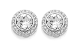 Crystals by Swarovski Halo Earrings In Rhodium Overlay 3 Carat T.W. Design # 2 - £35.44 GBP