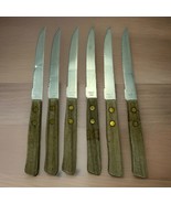 Quikut Set of 6 Vintage Wood Handle Serrated Steak Knives Stainless Stee... - $30.37 CAD