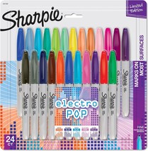 Electro Pop Permanent Markers, Fine Point, 24 Count, Assorted, Sharpie 1927350. - £27.48 GBP