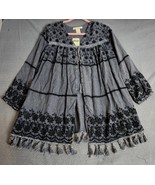 NWT Indigo Thread Co Black Charcoal Grey Embroidered Boho Tassel Tunic S... - $24.70