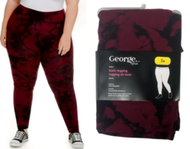 George Plus Women&#39;s Basic Leggings Burgundy W/ Black Print 3X NEW - £11.36 GBP