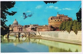 Postcard Saint Angelo&#39;s Castle &amp; Basilica Of St Peter&#39;s From Tiber Bank Rome - $3.95