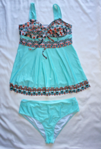Women's Plus Size 2XL Turquoise Aztec Print 2 Piece Tankini Swimsuit Set - $14.87