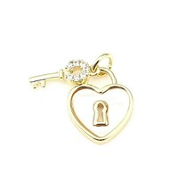 18K Gold Plated Copper 12x10mm Heart Lock Key Bead Drop Charms on Jumpring - £3.20 GBP