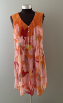 rabbit rabbit rabbit Dress Womens 10 Orange Pink Floral Sleeveless Pleat... - £17.89 GBP